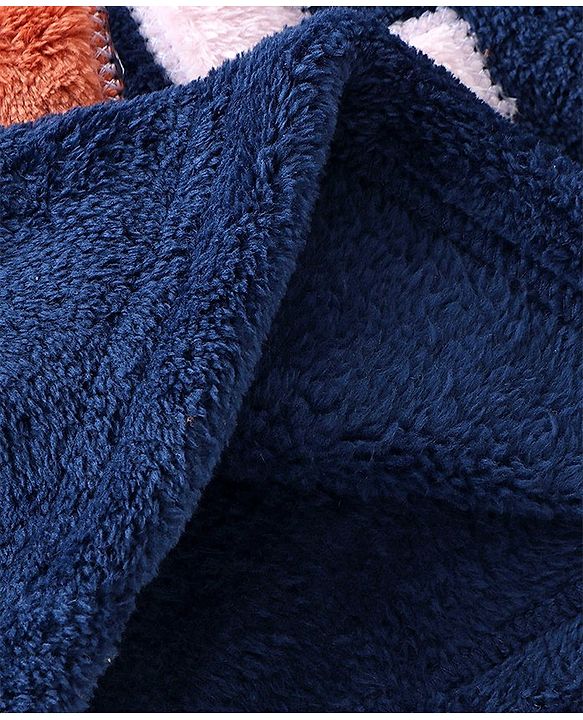 Babyhug 100% Cotton Full Sleeves Winter Wear Suit With Text Embroidery - Navy Blue