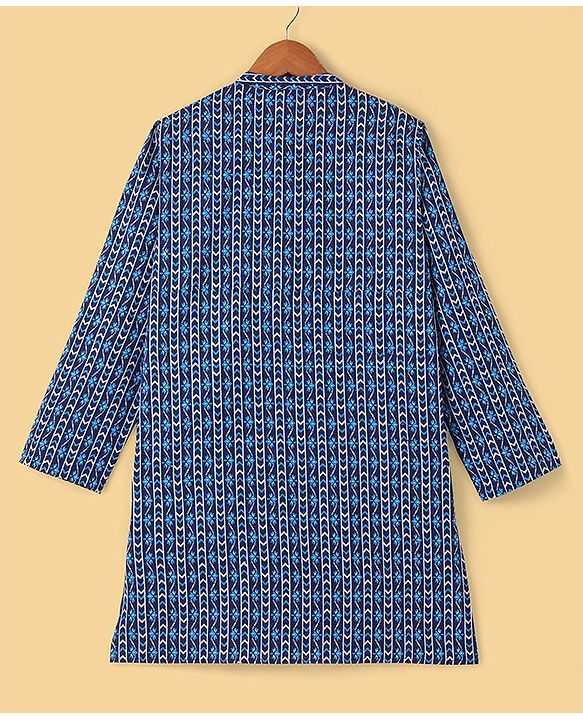 Pine Kids Cotton Full Sleeves All Over Printed Kurta Pyjama Set- Blue