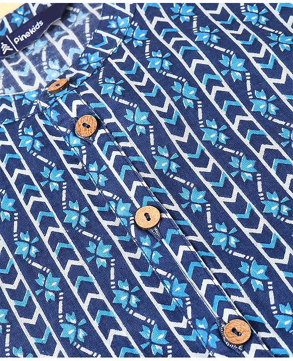 Pine Kids Cotton Full Sleeves All Over Printed Kurta Pyjama Set- Blue