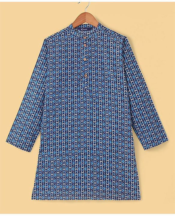 Pine Kids Cotton Full Sleeves All Over Printed Kurta Pyjama Set- Blue