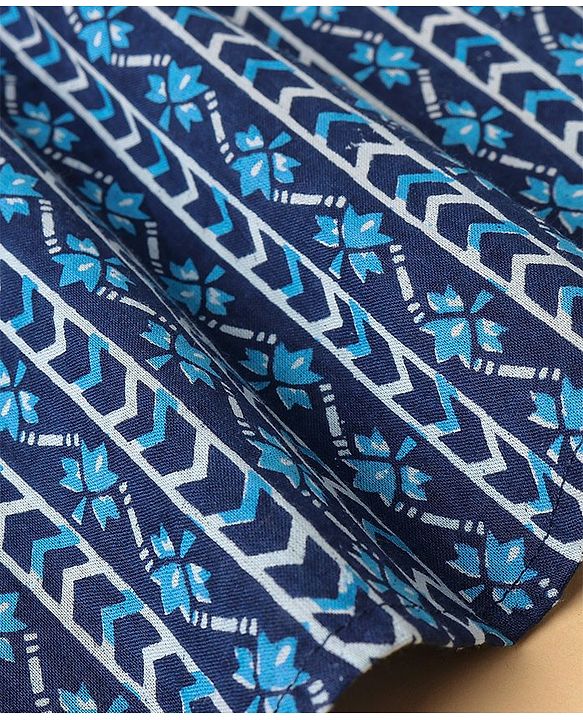 Pine Kids Cotton Full Sleeves All Over Printed Kurta Pyjama Set- Blue