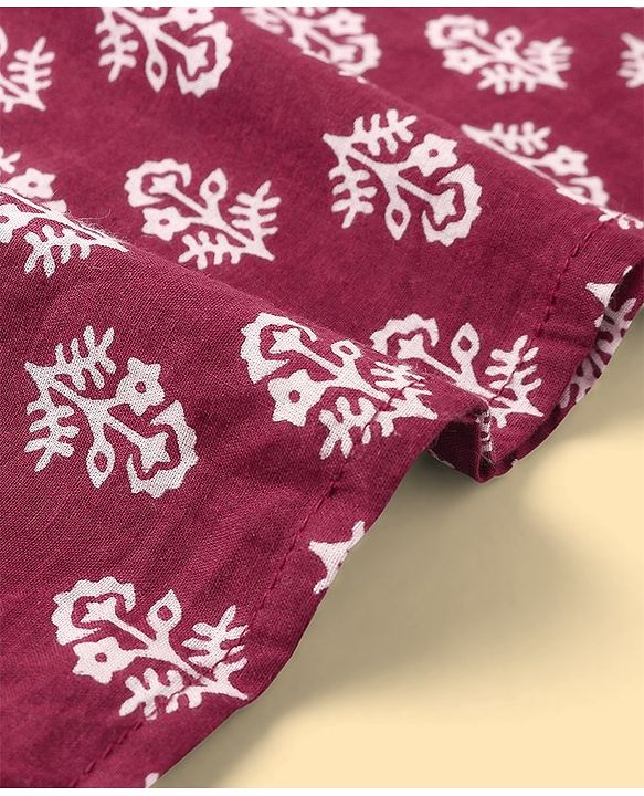Pine Kids Cotton Woven Full Sleeves Floral Printed Kurta & Pajama Set - Maroon