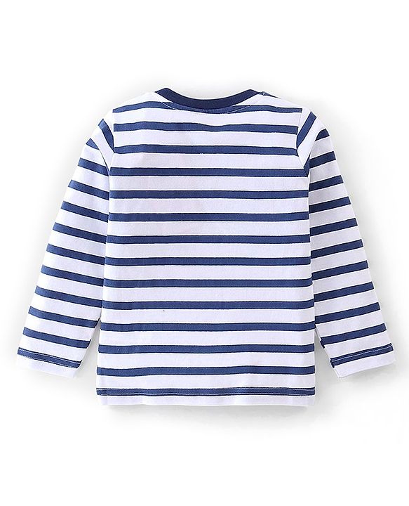 Babyhug 100% Cotton Knit Dungarees With Full Sleeves T-Shirt Text Print - White & Navy Blue