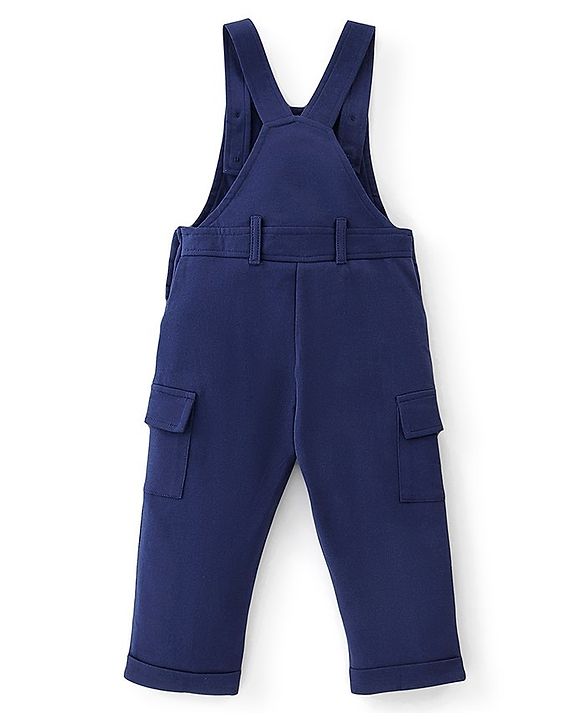 Babyhug 100% Cotton Knit Dungarees With Full Sleeves T-Shirt Text Print - White & Navy Blue