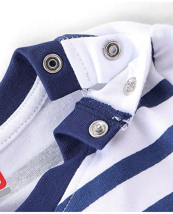 Babyhug 100% Cotton Knit Dungarees With Full Sleeves T-Shirt Text Print - White & Navy Blue