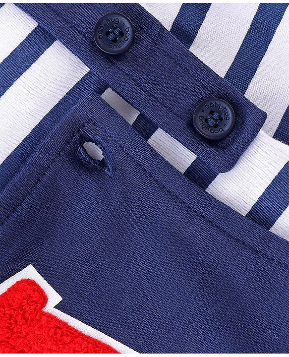 Babyhug 100% Cotton Knit Dungarees With Full Sleeves T-Shirt Text Print - White & Navy Blue