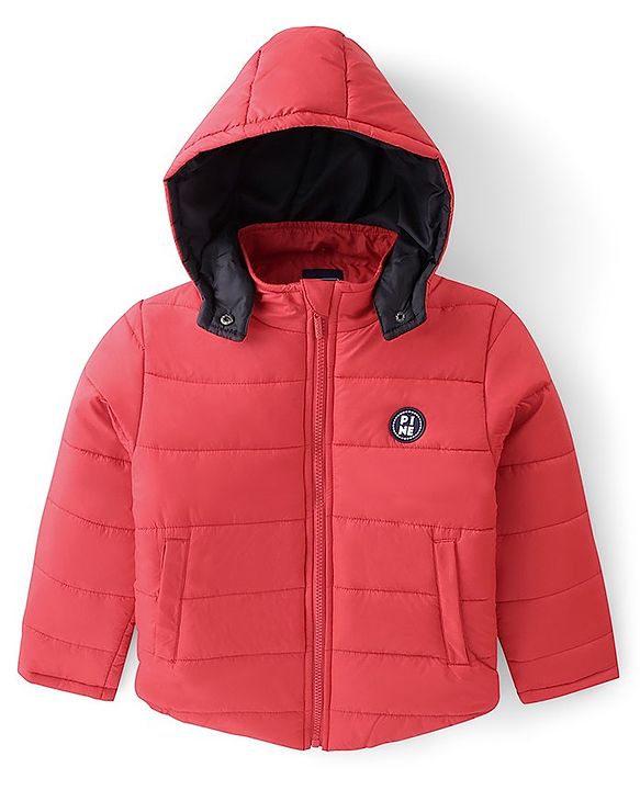 Pine Kids Full Sleeves Solid Color Medium Winter Hooded Jacket - Red