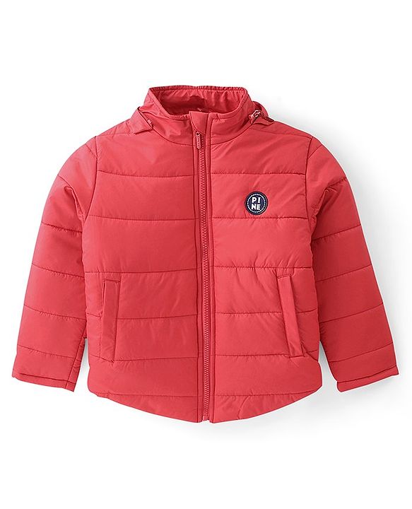 Pine Kids Full Sleeves Solid Color Medium Winter Hooded Jacket - Red