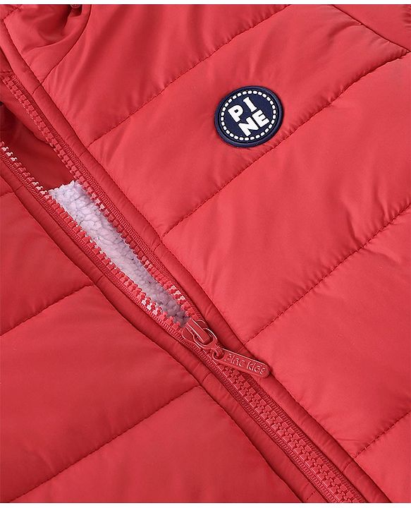 Pine Kids Full Sleeves Solid Color Medium Winter Hooded Jacket - Red