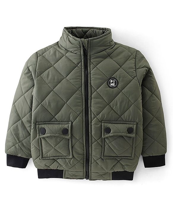 Pine Kids Full Sleeves Quilted Medium Winter Jacket -Olive