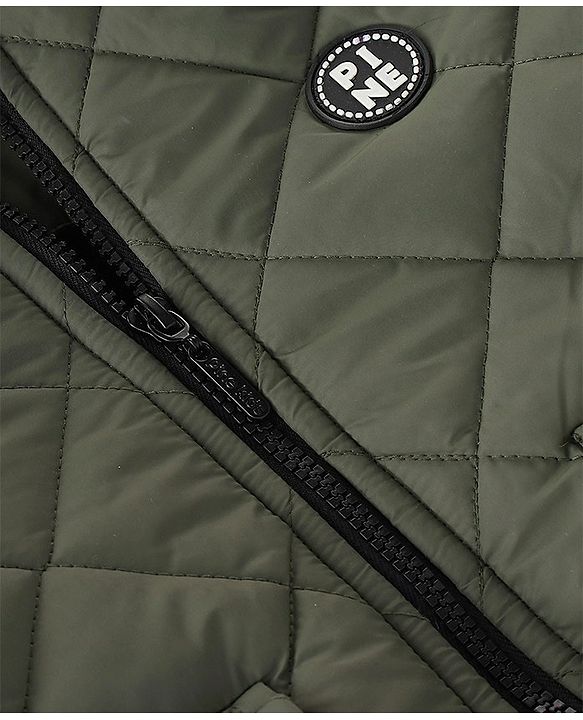 Pine Kids Full Sleeves Quilted Medium Winter Jacket -Olive