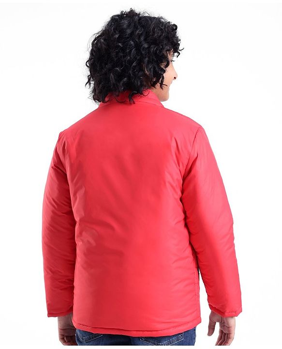 Pine Kids Full Sleeves Discover Printed Heavy Winter Jacket- Red