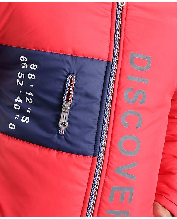 Pine Kids Full Sleeves Discover Printed Heavy Winter Jacket- Red