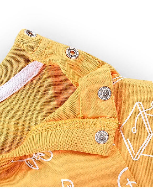 Babyhug Dungaree and Full Sleeves T-Shirt Set Rocket Print - Orange & Blue