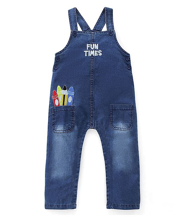 Babyhug Dungaree and Full Sleeves T-Shirt Set Rocket Print - Orange & Blue