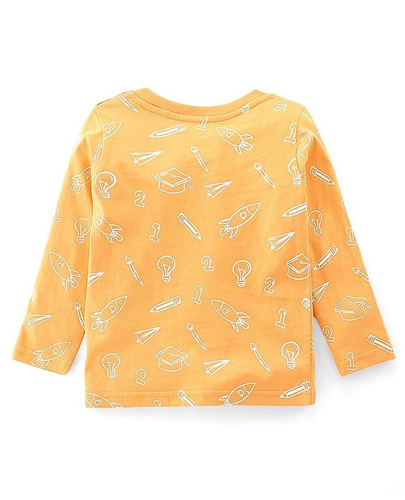 Babyhug Dungaree and Full Sleeves T-Shirt Set Rocket Print - Orange & Blue