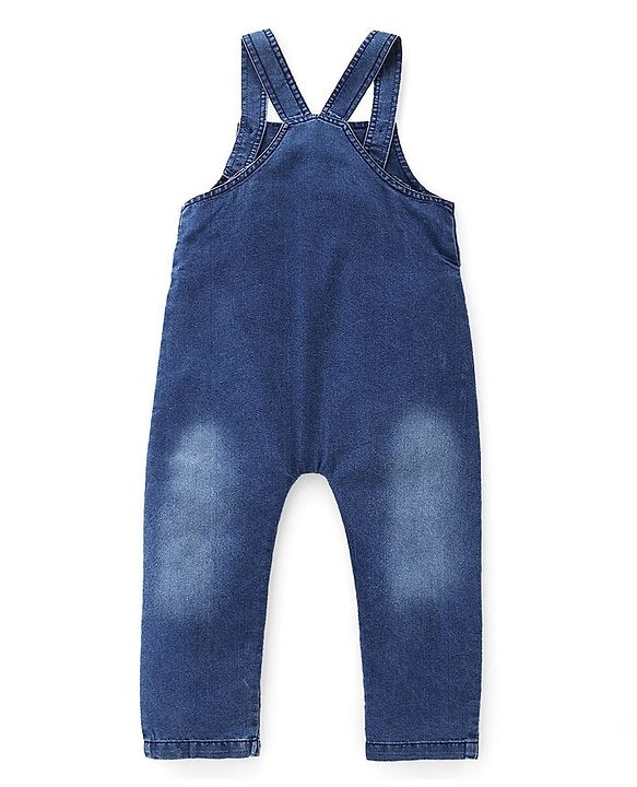 Babyhug Dungaree and Full Sleeves T-Shirt Set Rocket Print - Orange & Blue