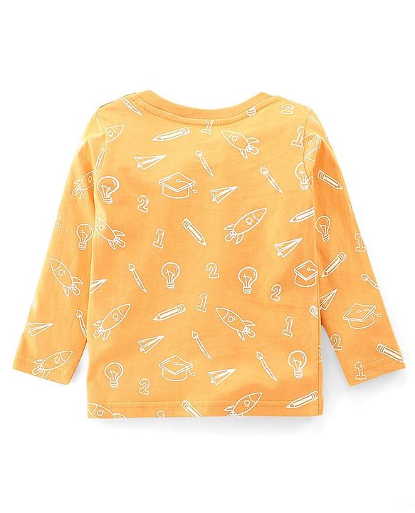 Babyhug Dungaree and Full Sleeves T-Shirt Set Rocket Print - Orange & Blue
