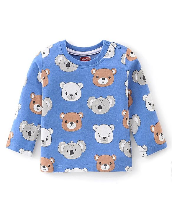 Babyhug 100% Cotton Knit Dungarees With Full Sleeves T-Shirt Animals Print - Red & Navy Blue