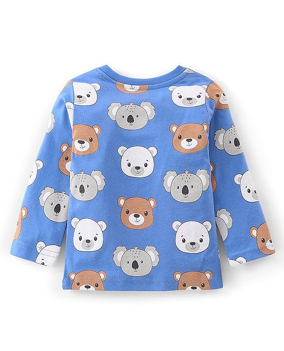 Babyhug 100% Cotton Knit Dungarees With Full Sleeves T-Shirt Animals Print - Red & Navy Blue