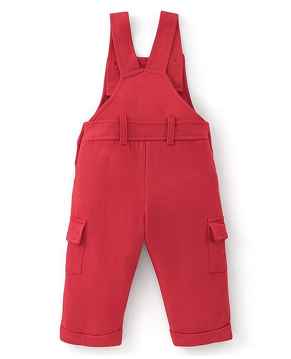 Babyhug 100% Cotton Knit Dungarees With Full Sleeves T-Shirt Animals Print - Red & Navy Blue