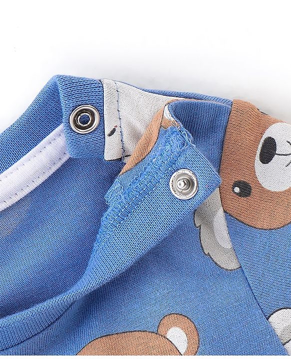 Babyhug 100% Cotton Knit Dungarees With Full Sleeves T-Shirt Animals Print - Red & Navy Blue