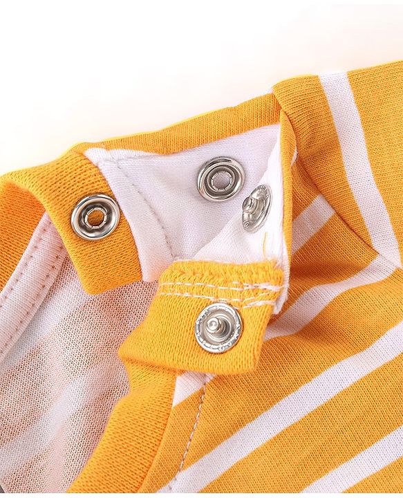 Babyhug 100% Cotton Knit Dungarees & Full Sleeves T-Shirt With Striped & Animals Print - Orange & Blue