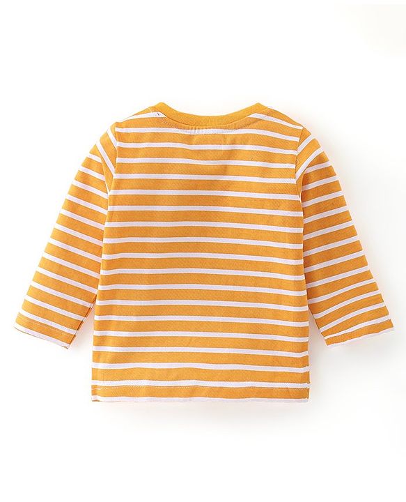 Babyhug 100% Cotton Knit Dungarees & Full Sleeves T-Shirt With Striped & Animals Print - Orange & Blue