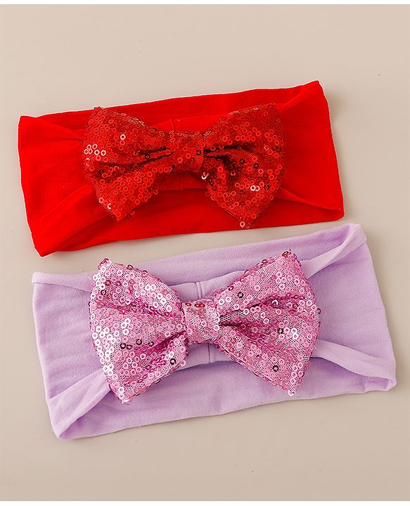 Babyhug Free Size Headbands with Bow & Sequins Pack of 2 - Red & Purple