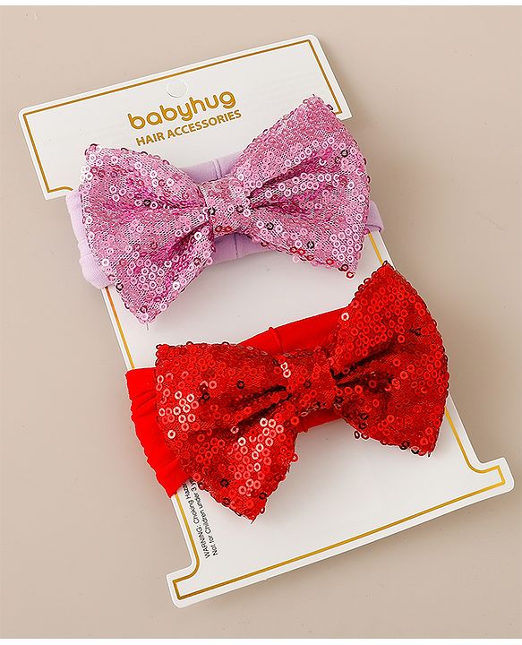 Babyhug Free Size Headbands with Bow & Sequins Pack of 2 - Red & Purple