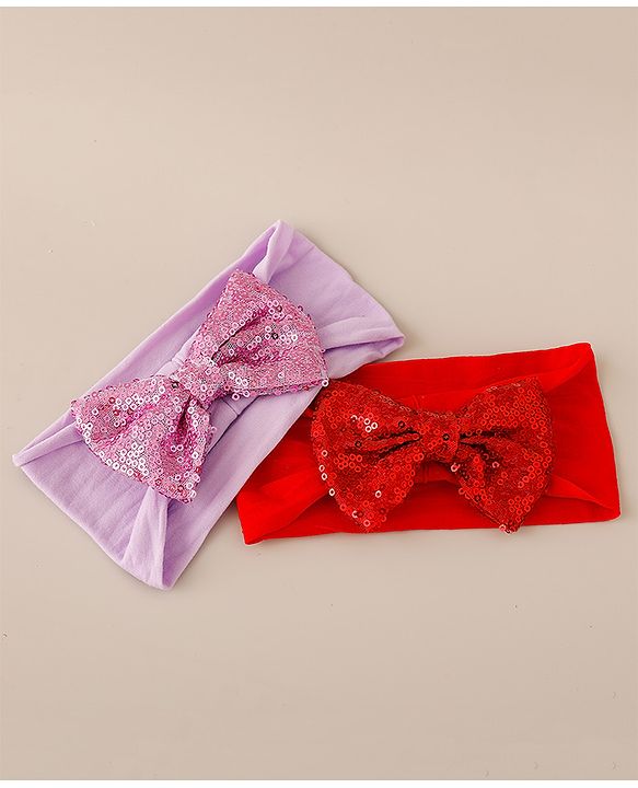Babyhug Free Size Headbands with Bow & Sequins Pack of 2 - Red & Purple