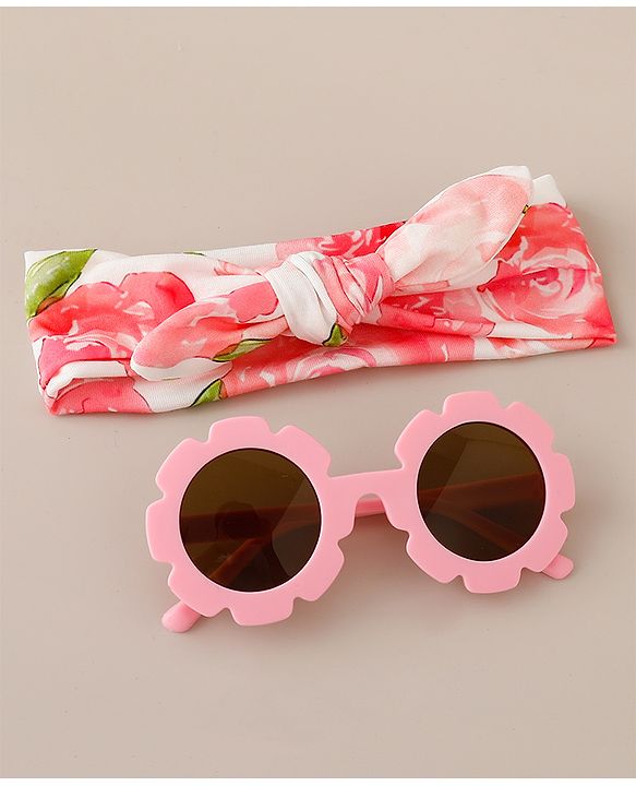 Babyhug Free Size Headband & Sunglasses with Floral Print - Pink