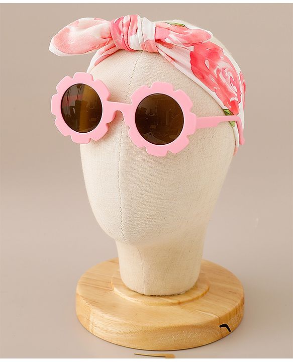 Babyhug Free Size Headband & Sunglasses with Floral Print - Pink