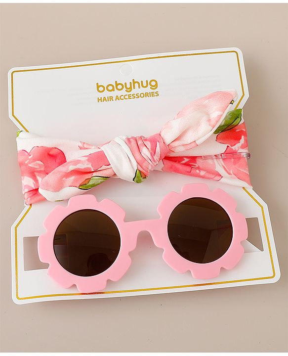Babyhug Free Size Headband & Sunglasses with Floral Print - Pink