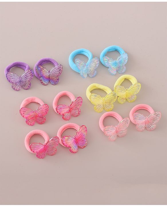 Babyhug Hair Rubber Bands Butterfly Applique Pack of 12 - Multicolor