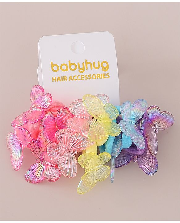 Babyhug Hair Rubber Bands Butterfly Applique Pack of 12 - Multicolor