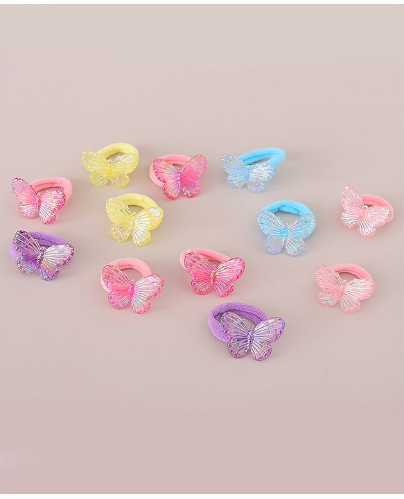 Babyhug Hair Rubber Bands Butterfly Applique Pack of 12 - Multicolor