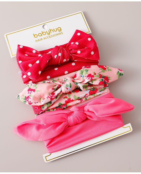 Babyhug Free Size Headbands With Bow Design Pack of 3 - Multicolor