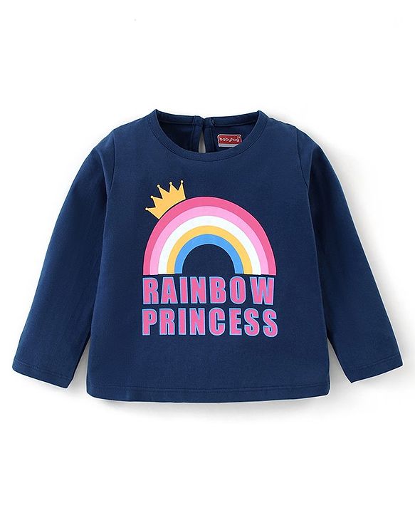Babyhug Cotton Full Sleeves Tee With Rainbow Graphics - Navy Blue