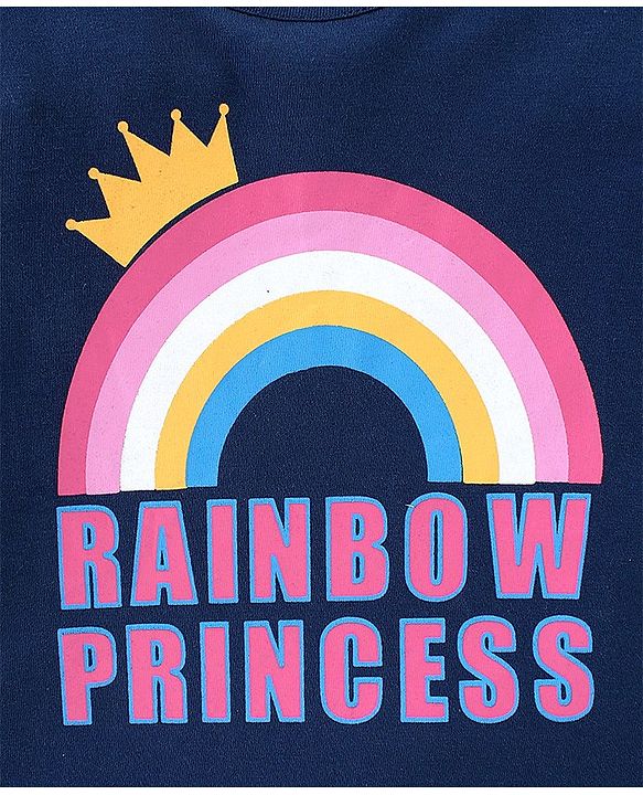 Babyhug Cotton Full Sleeves Tee With Rainbow Graphics - Navy Blue