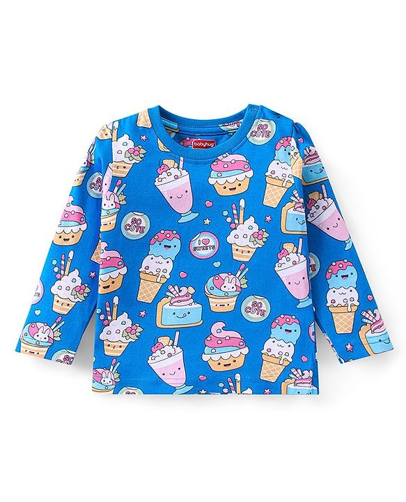 Babyhug Cotton Knit Full Sleeves Ice Cream Printed Night Suit - Blue