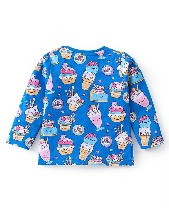 Babyhug Cotton Knit Full Sleeves Ice Cream Printed Night Suit - Blue