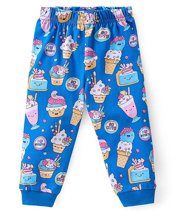 Babyhug Cotton Knit Full Sleeves Ice Cream Printed Night Suit - Blue