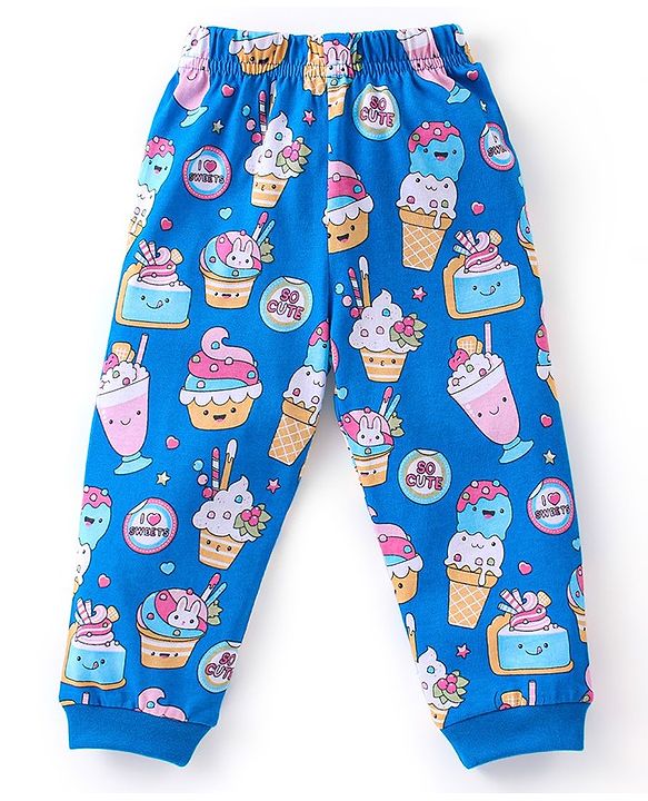 Babyhug Cotton Knit Full Sleeves Ice Cream Printed Night Suit - Blue