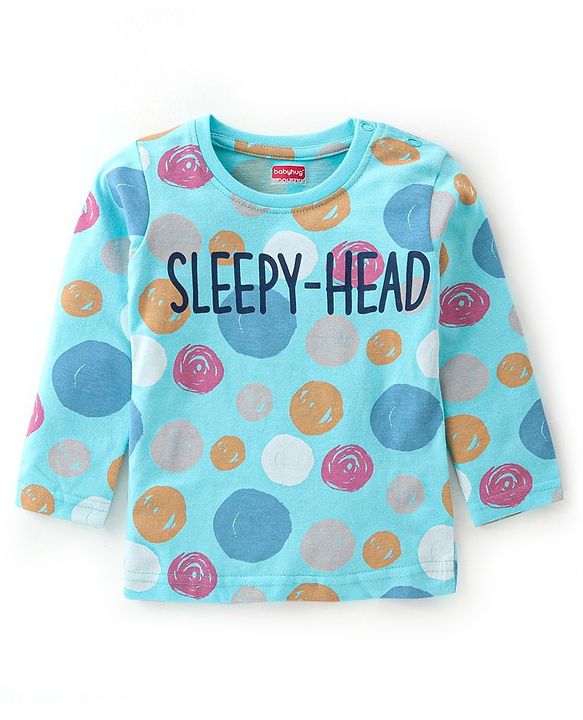 Babyhug Cotton Knit Full Sleeves Text Printed Night Suit - Blue