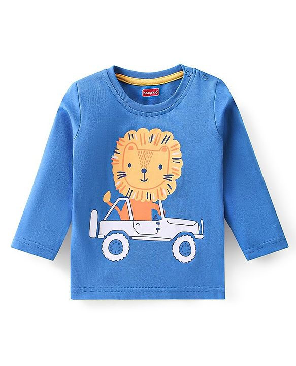 Babyhug Cotton Knit Full Sleeves Lion Printed Night Suit - Blue