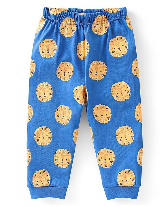 Babyhug Cotton Knit Full Sleeves Lion Printed Night Suit - Blue