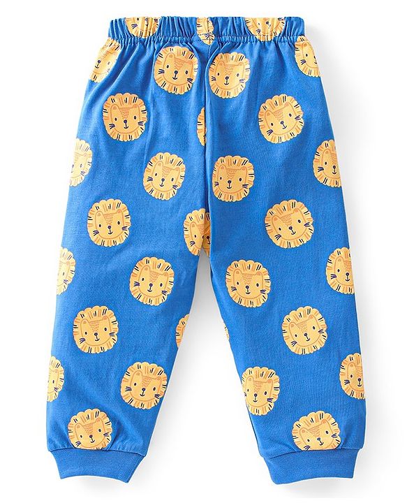 Babyhug Cotton Knit Full Sleeves Lion Printed Night Suit - Blue