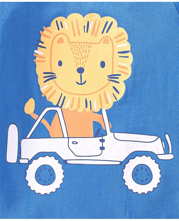 Babyhug Cotton Knit Full Sleeves Lion Printed Night Suit - Blue