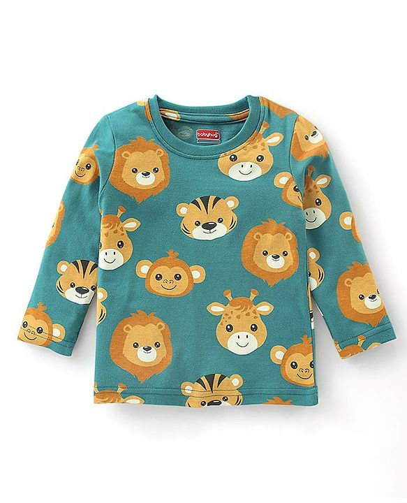 Babyhug Single Jersey Full Sleeves Night Suit with Lion Print - Green
